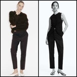 H&M Classic Black Tailored Women’s Regular Waist Flat Front Work Office Pants 10